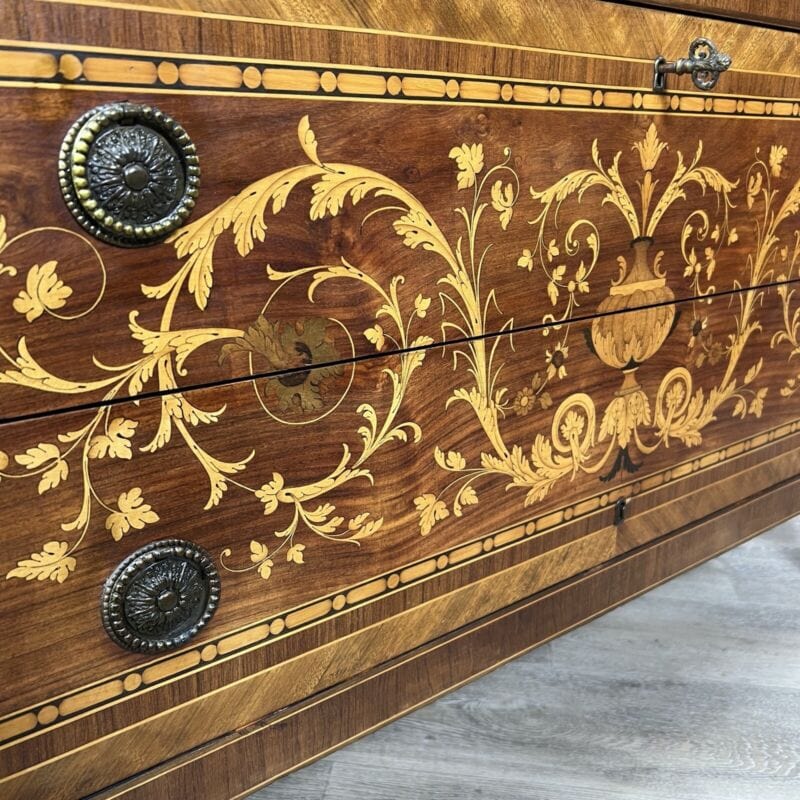 Comò cassettiera antica in stile Luigi XVI intarsiato mobile in legno Maggiolini Arredamento