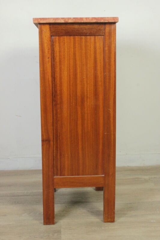 Comodino antico in legno con piano marmo mobile intarsiato tavolino mobiletto Arredamento