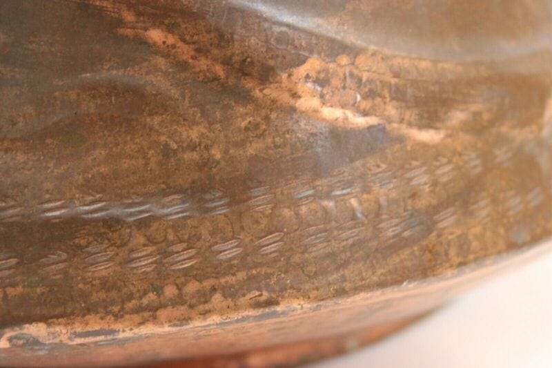 Conca antica in rame concone vecchia anfora d'epoca con manici vaso portafiori Ottone