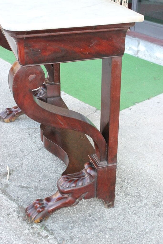 CONSOLE ANTICA MOGANO CON PIANO IN MARMO L. cm 115 MOBILE X INGRESSO EPOCA 800 Arredamento