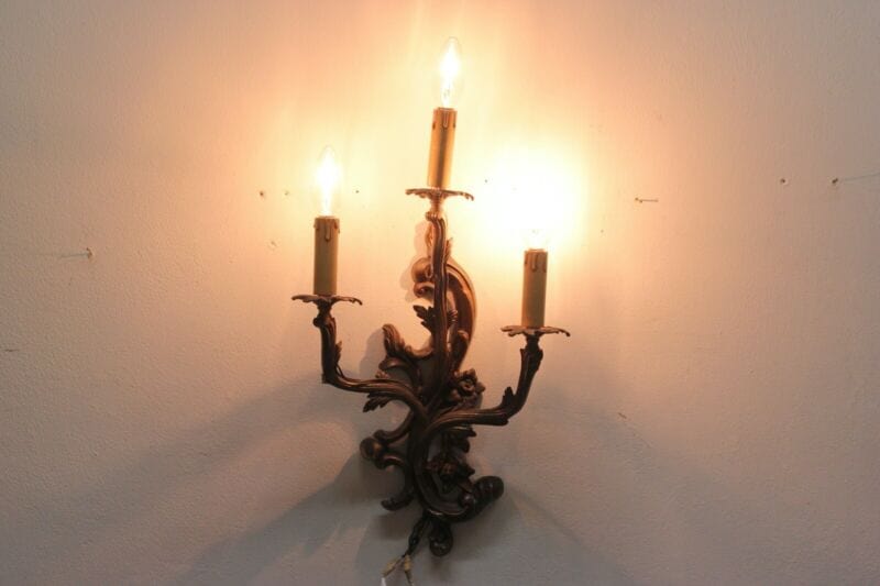 Coppia Applique dorato foglie da a 3 bracci luci Lampada da parete stile antico Lampade Appliques