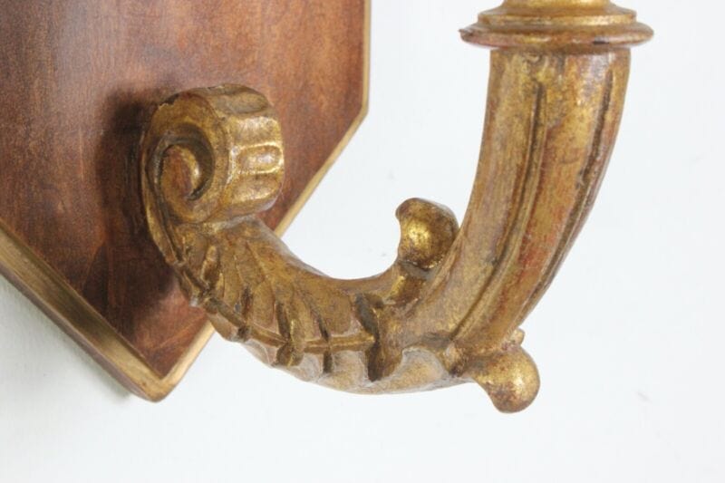 Coppia Applique vintage antichi in legno e oro lampada da parete luci candele Lampade Appliques