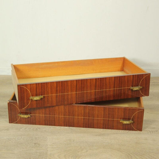Coppia cassetti antichi in legno mensola d'epoca teca vintage anni 50 scatola Complementi d'arredo