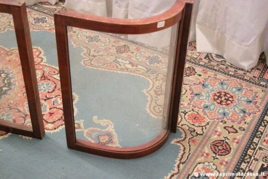 COPPIA DI ANTE D'EPOCA IN VETRO BOMBATO - SPORTELLI DI VETRINA LIBERTY IN LEGNO Complementi d'arredo