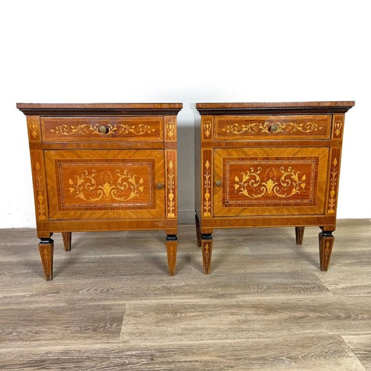 Coppia di Comodini antichi in stile LUIGI XVI 900 mobiletti legno intarsiato Arredamento