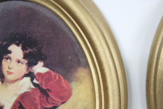 COPPIA DI LITOGRAFIE DI FORMA OVALE STILE RETRO' / STAMPA VINTAGE CON FANCIULLI Stampe e Incisioni