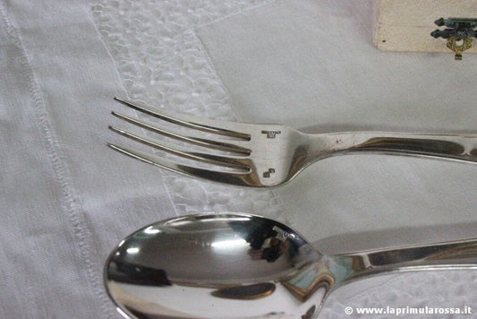 COPPIA DI POSATE IN ARGENTO PLACCATO ALFENIDE FRENCH SILVER PLATED SPOON + FORK Sheffield & Argento