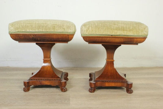 Coppia di Sgabelli antichi in legno di noce pouf per salotto epoca 800 panchetta Arredamento