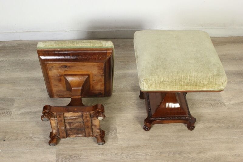 Coppia di Sgabelli antichi in legno di noce pouf per salotto epoca 800 panchetta Arredamento