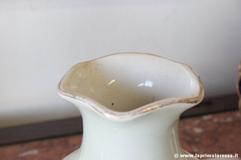 COPPIA DI VASI D'EPOCA IN CERAMICA H CM 25 VASO ANTICO CON DECORO A FIORI Ceramiche e Porcellane
