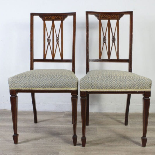 Coppia Sedie antiche in legno intarsiate stile inglese '900 da studio ingresso Arredamento