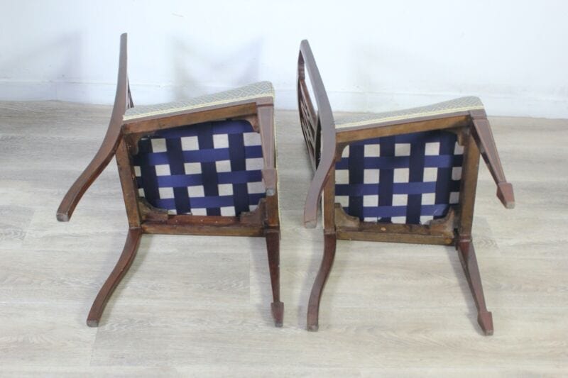 Coppia Sedie antiche in legno intarsiate stile inglese '900 da studio ingresso Arredamento