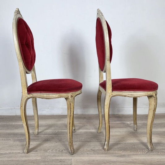 Coppia Sedie antiche in legno stile veneziano ingresso sediolina rossa vintage Arredamento