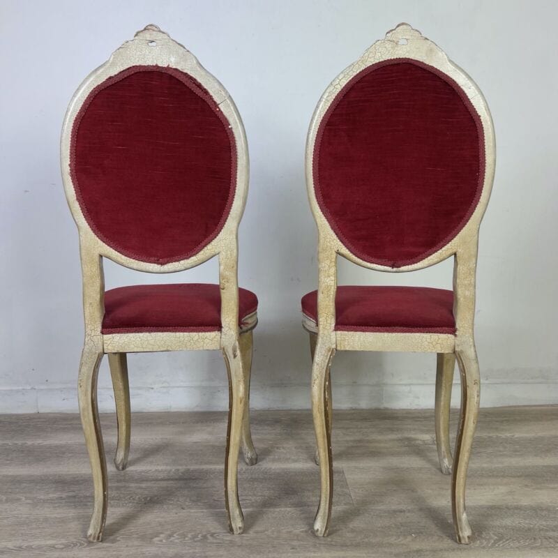 Coppia Sedie antiche in legno stile veneziano ingresso sediolina rossa vintage Arredamento