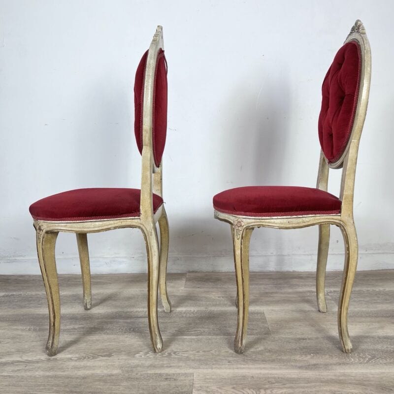 Coppia Sedie antiche in legno stile veneziano ingresso sediolina rossa vintage Arredamento
