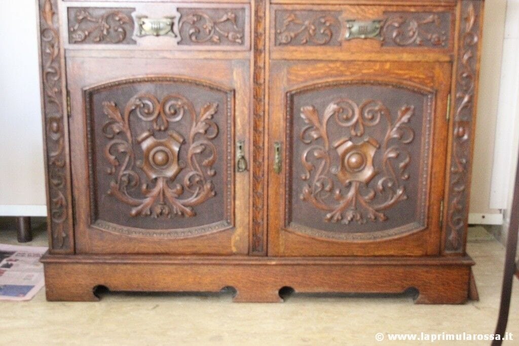 CREDENZA ANTICA IN LEGNO DI ROVERE VETRI PIOMBATI BOOKCASE INGLESE D'EPOCA Arredamento