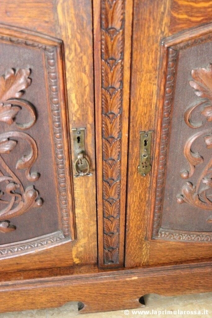 CREDENZA ANTICA IN LEGNO DI ROVERE VETRI PIOMBATI BOOKCASE INGLESE D'EPOCA Arredamento