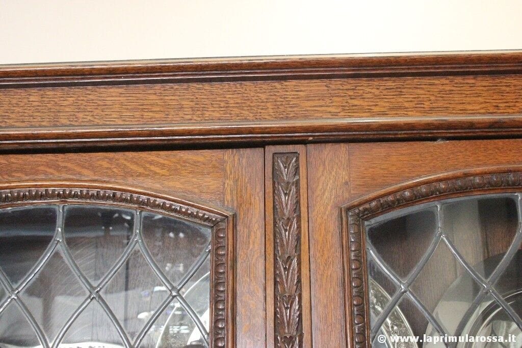 CREDENZA ANTICA  IN LEGNO DI ROVERE VETRI PIOMBATI  BOOKCASE INGLESE D'EPOCA Arredamento