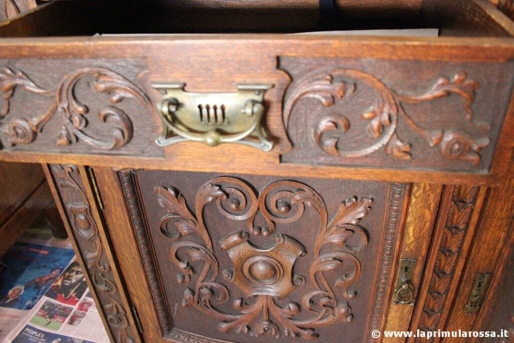 CREDENZA ANTICA  IN LEGNO DI ROVERE VETRI PIOMBATI  BOOKCASE INGLESE D'EPOCA Arredamento