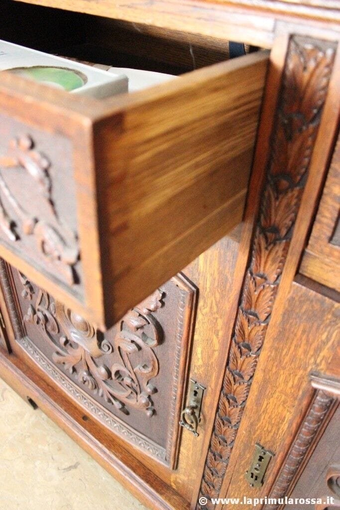 CREDENZA ANTICA IN LEGNO DI ROVERE VETRI PIOMBATI BOOKCASE INGLESE D'EPOCA Arredamento