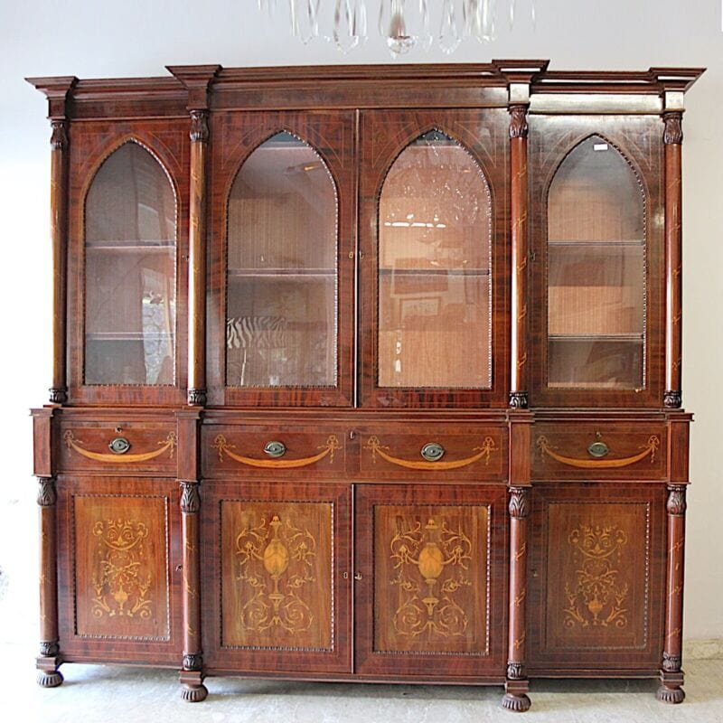 Credenza antica mobile libreria grande vetrina d'epoca stile 800 inglese intarsi Arredamento