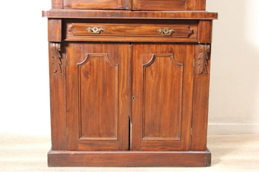 Credenza antica mobile libreria vetrina d'epoca 800 inglese in legno di noce Arredamento