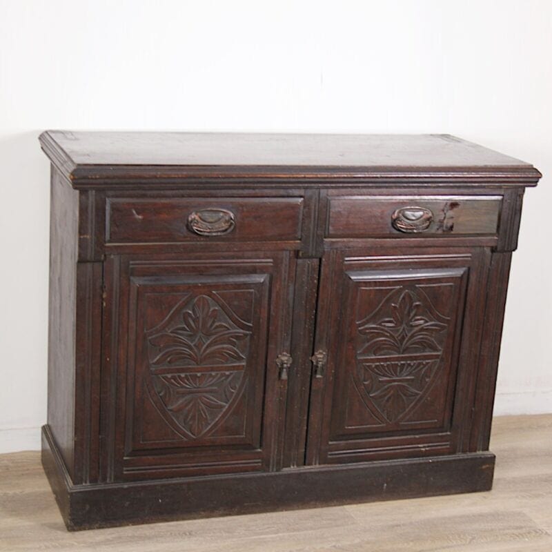 Credenza servante antica mobile intagliato in legno di noce d'epoca inglese Arredamento