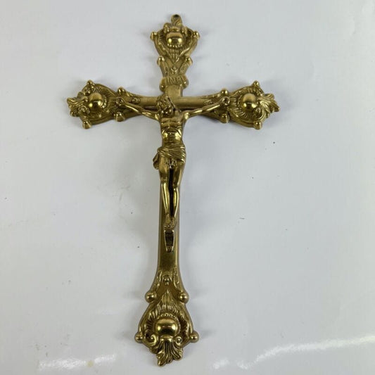 Crocifisso in ottone stile antico da parete sacro Gesu Cristo vintage da muro Oggetti sacri - rosari