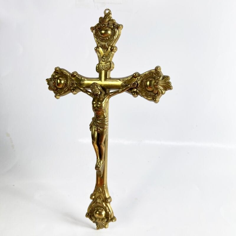 Crocifisso in ottone stile antico da parete sacro Gesu Cristo vintage da muro Oggetti sacri - rosari