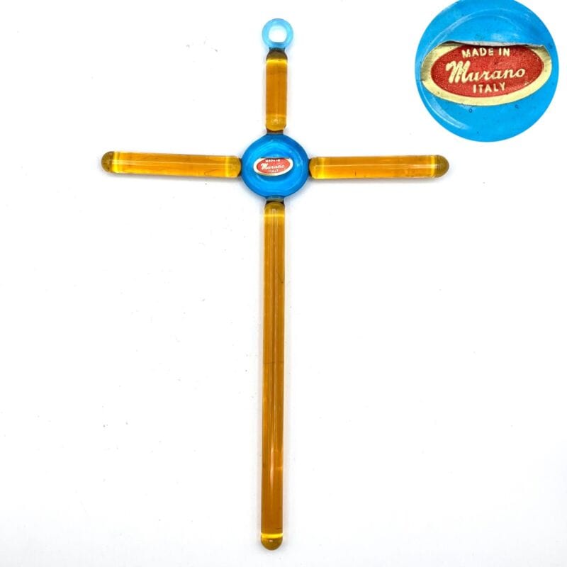 Crocifisso in vetro di murano da parete Croce stilizzata vintage da muro design Oggetti sacri - rosari