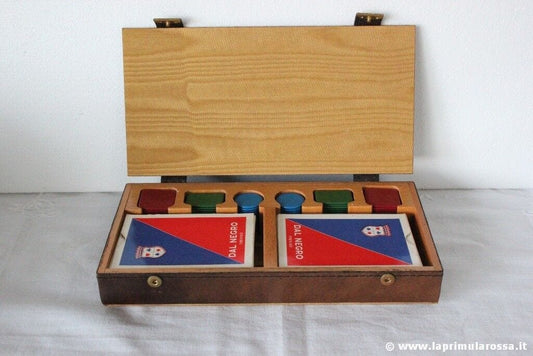 DAL NEGRO SCATOLA VINTAGE IN PELLE CON CARTE GIOCO E FICHES ITALIAN PLAYNG CARDS Other