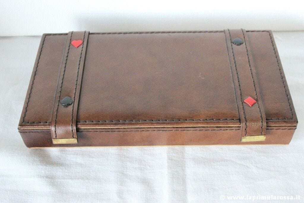 DAL NEGRO SCATOLA VINTAGE IN PELLE CON CARTE GIOCO E FICHES ITALIAN PLAYNG CARDS Other