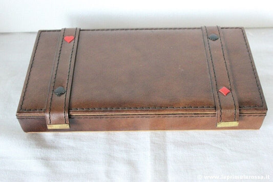 DAL NEGRO SCATOLA VINTAGE IN PELLE CON CARTE GIOCO E FICHES ITALIAN PLAYNG CARDS Other