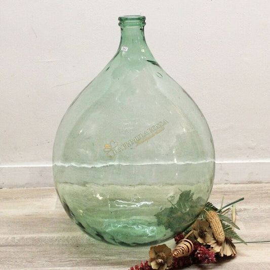 Damigiana in vetro da 54 litri antica vecchio boccione verde per vino giardino , Vetri e Cristalli