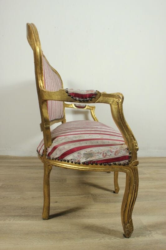 Divani Antico 3 posti stile Luigi XV in legno dorato oro grande divanetto sofà Arredamento