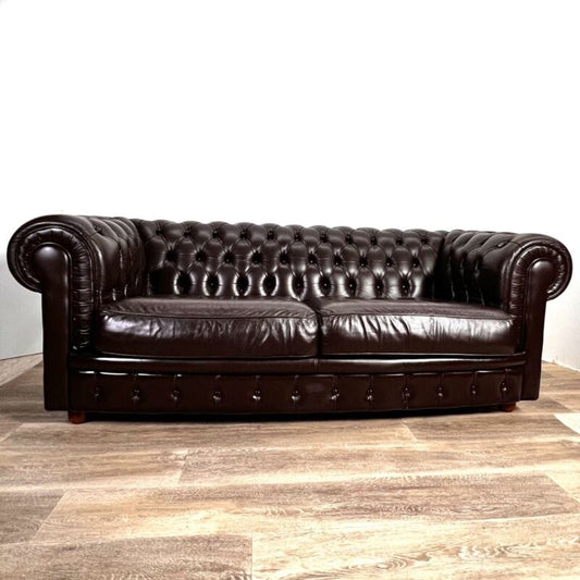 Divano chesterfield 3 tre posti stile chester vintage usato in pelle marrone Arredamento