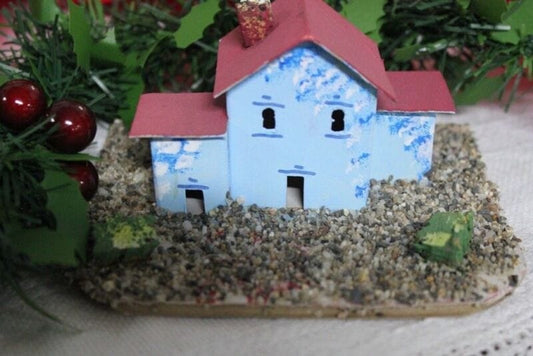 DUE CASETTE VINTAGE IN CARTONE DIPINTE A MANO PER PRESEPE ADDOBBI NATALIZI '70 Vintage