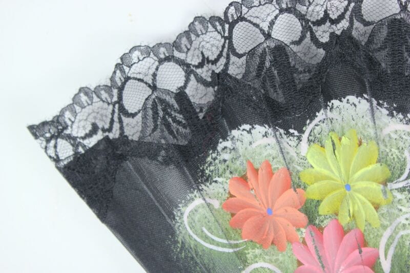 Elegante Ventaglio vintage in stoffa nero e merletto pizzo per signora ricamato Ventagli