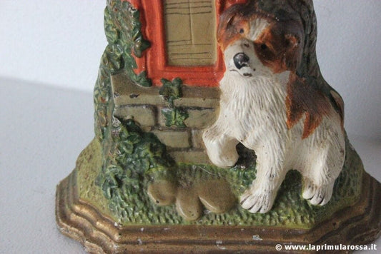 FERMAPORTA VINTAGE IN GHISA CON CANE E GATTO CASSETTA DELLA POSTA INGLESE RETRO Complementi d'arredo