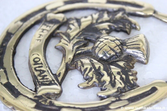 FINIMENTO ANTICO IN OTTONE X CAVALLO CON CARDO OLD THISTLE SCOTLAND HORSE BRASS Ottone