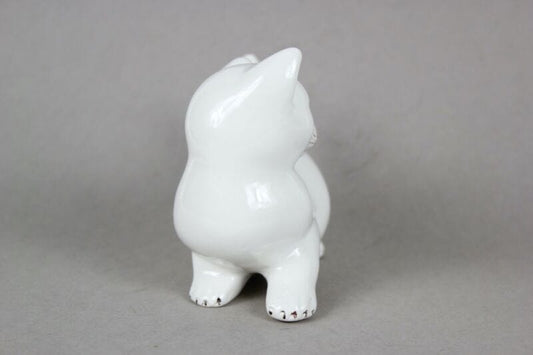 Gatto in ceramica vintage gattino bianco con occhi blu scultura statuina animale Ceramiche e Porcellane