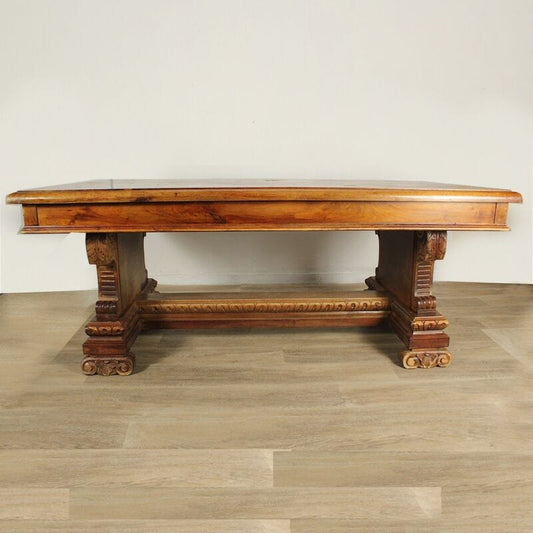 GRANDE TAVOLO ANTICO STILE FRATINO DA PRANZO IN LEGNO NOCE MASSELLO INTAGLIATO Arredamento
