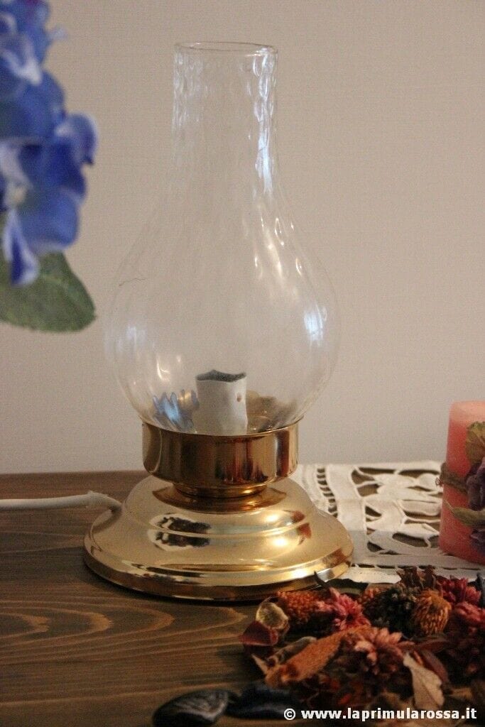 LAMPADA ANNI '80 CON BASE IN METALLO DORATO h cm 26 - LUME - VINTAGE ABAT JOUR Lampade Appliques