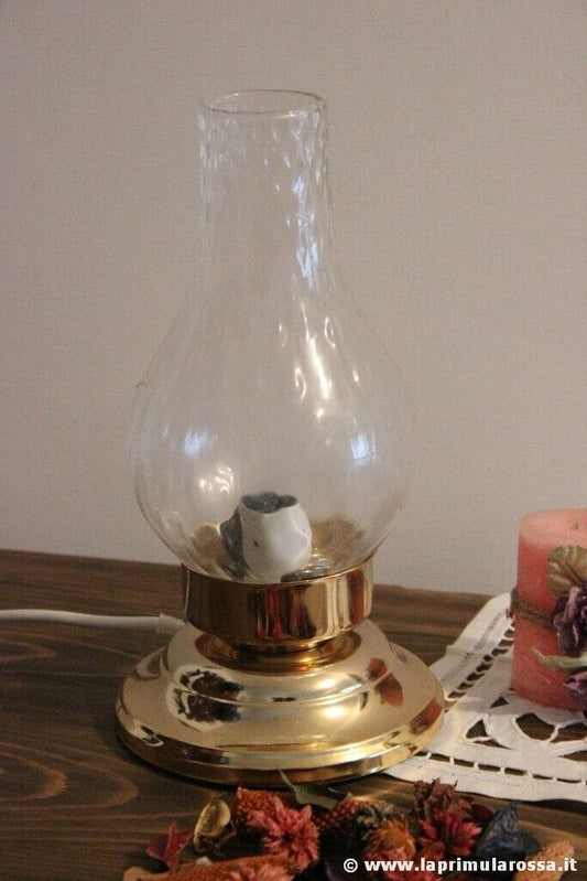 LAMPADA ANNI '80 CON BASE IN METALLO DORATO h cm 26 - LUME - VINTAGE ABAT JOUR Lampade Appliques