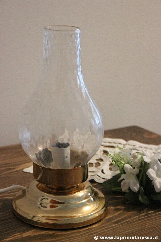 LAMPADA ANNI '80 CON BASE IN METALLO DORATO h cm 26 - LUME - VINTAGE ABAT JOUR Lampade Appliques