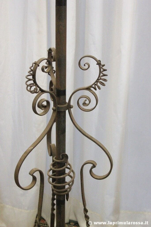 LAMPADA ANTICA IN FERRO BATTUTO LUME A PETROLIO D'EPOCA h 156 FIORIERA PORTAVASO Lampade Appliques