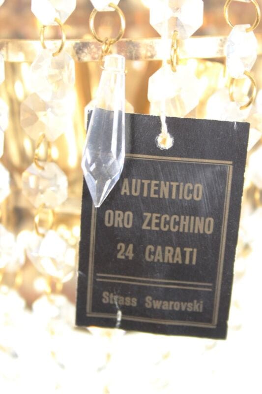 LAMPADA DA PARETE APPLIQUE SWAROVSKI PLACCA IN ORO CRISTALLI STRASS DUE LUCI Lampade Appliques