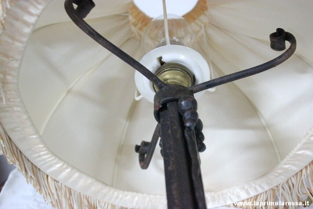 LAMPADA DA TAVOLO D'EPOCA CON BASE IN FERRO H cm 40 - LUME VINTAGE - ABAT JOUR Lampade Appliques