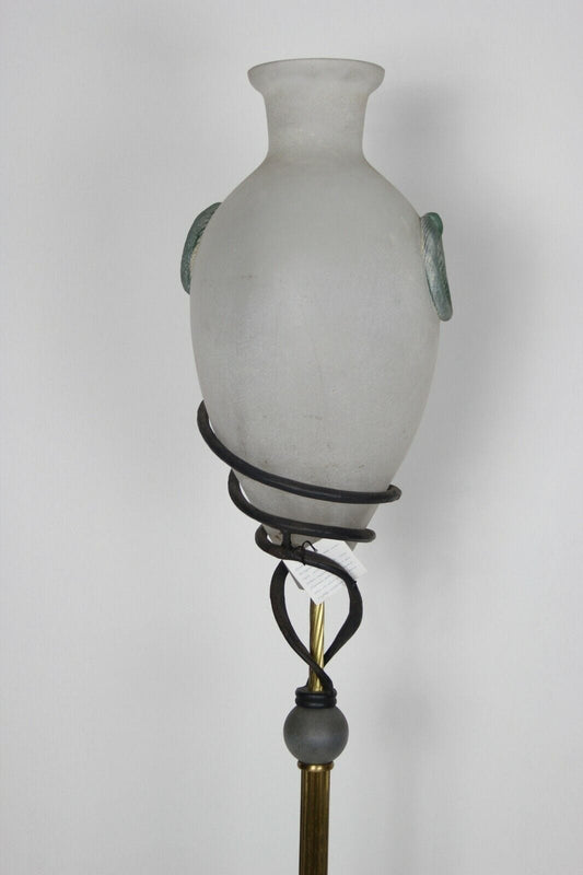 LAMPADA DA TERRA VINTAGE IN OTTONE FERRO ANFORA IN VETRO SATINATO VASO H 182 Lampade Appliques