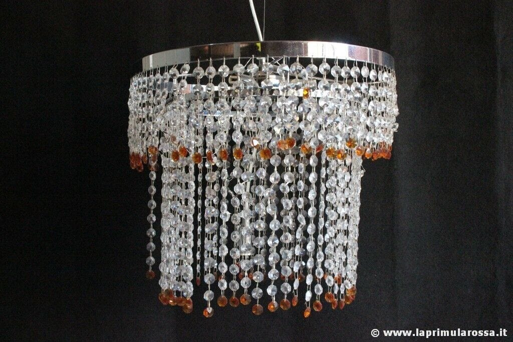 LAMPADARIO VINTAGE CON STRUTTURA CROMATA E CRISTALLI SWAROVSKI LAMPADA RETRO' Lampade Appliques
